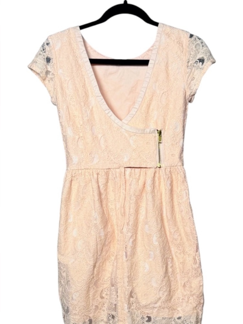 H&M Pale Pink Lace V-Neck zip front Dress